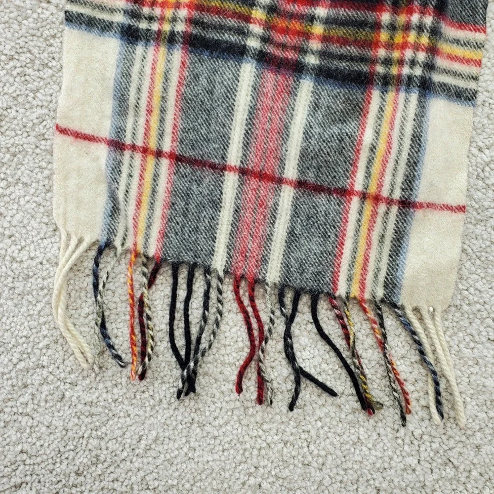 Eddie Bauer Scarf Unisex OS Cream Plaid  Cashmere Wool Blend Fringe‎ Cabincore